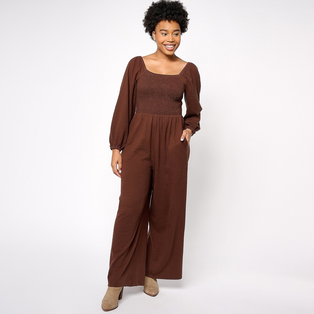 AnyBody Regular Daydreamer Knit Jumpsuit Smocking 100% Cotton